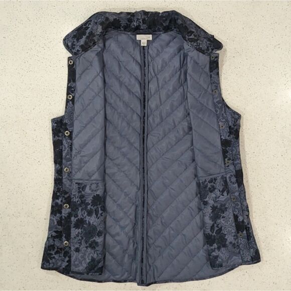 J.Jill Blue Floral Paisley Quilted Puffer Vest Button Front Pockets Fall Comfy M - Picture 7 of 11